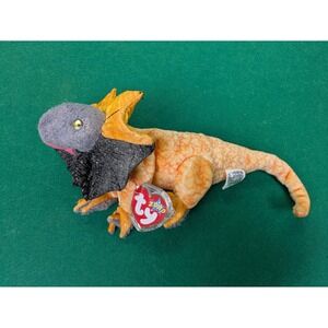 Ty Beanie Baby Slayer Frilled Lizard Orange Grey 2000 4307 NWT & Protector  READ